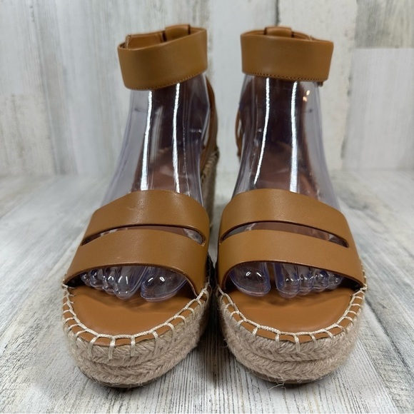 New Franco Sarto Callia Tan Leather Ankle Strap Wedge Sandal #173 - Picture 2 of 8